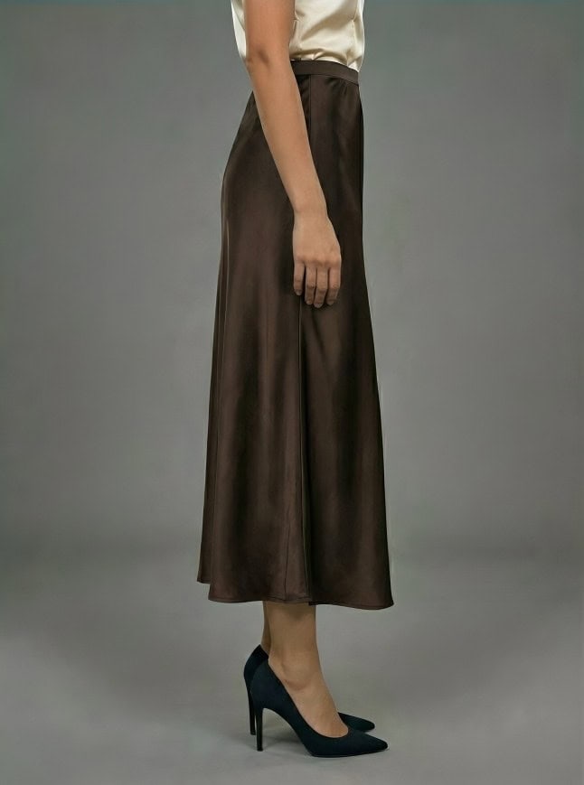 Fluid Satin Midi Skirt – Side View