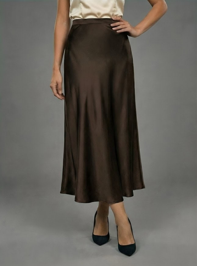 Fluid Satin Midi Skirt – Front View