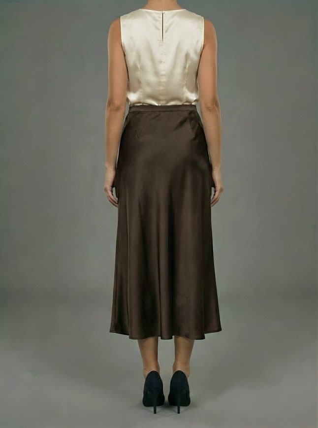 Fluid Satin Midi Skirt – Back View