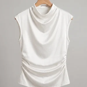 Women’s white satin stretch fit top – product view