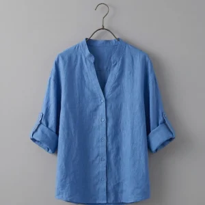 Women wearing sky blue relaxed fit shirt for office and casual wear